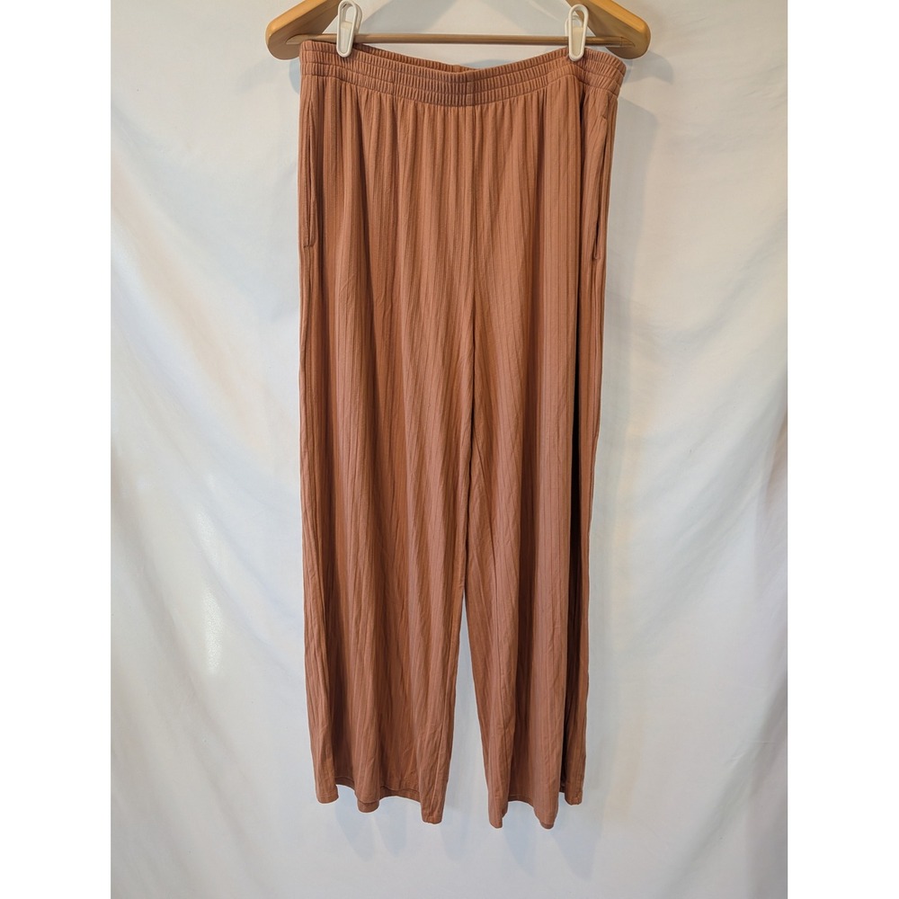 Daily Ritual Womens Large Ribbed Wide Leg Pants Terracotta Clay Elastic Waist L
